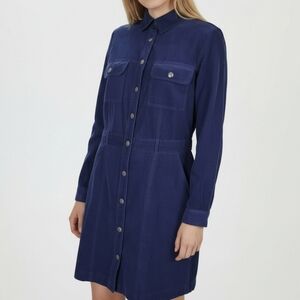 Loft Corduroy Dress Size 12 Navy Blue Snap Closure 4 Pockets Long Sleeve New